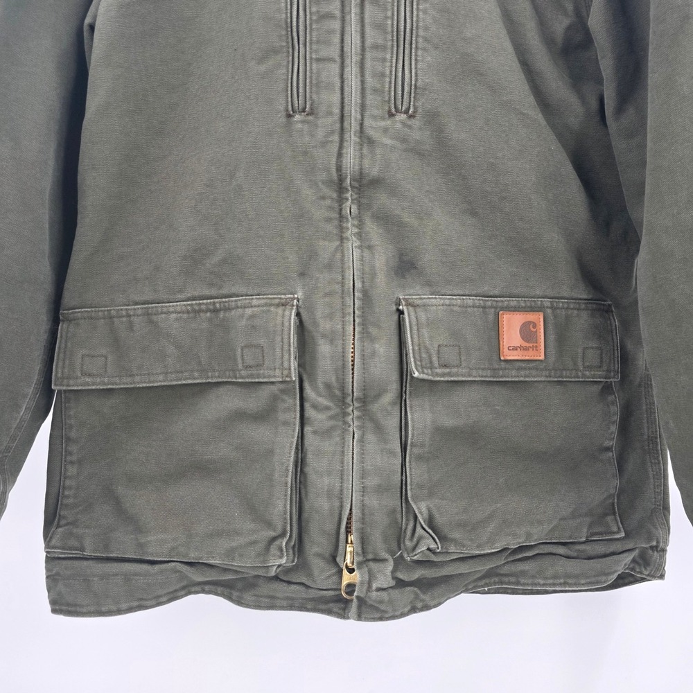 CARHARTT C95 JACKSON COAT MENS MEDIUM ARMY GREEN GRAY SHERPA HOODED JACKET 2014 - Picture 2 of 16